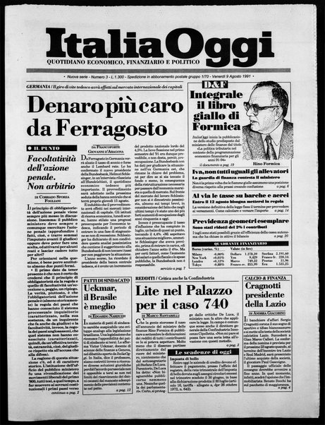 Italia oggi : quotidiano di economia finanza e politica